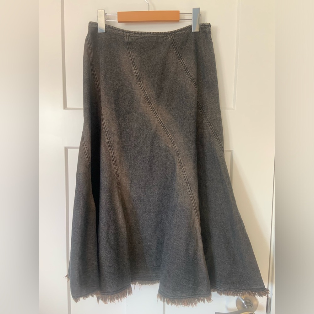 Trussardi Jeans Charcoal/salmon pink wash denim swirl midi-skirt long skirt